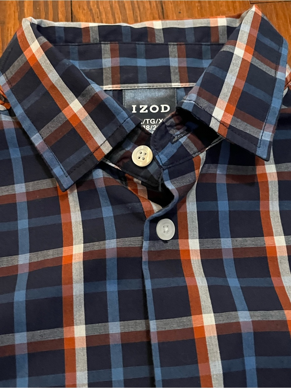 Izod Men's Navy Rust Plaid Button-Down Shirt